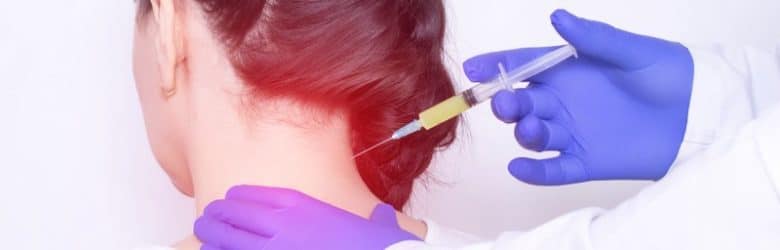 Doctor injects plasma therapy into the girl's neck to relieve pain